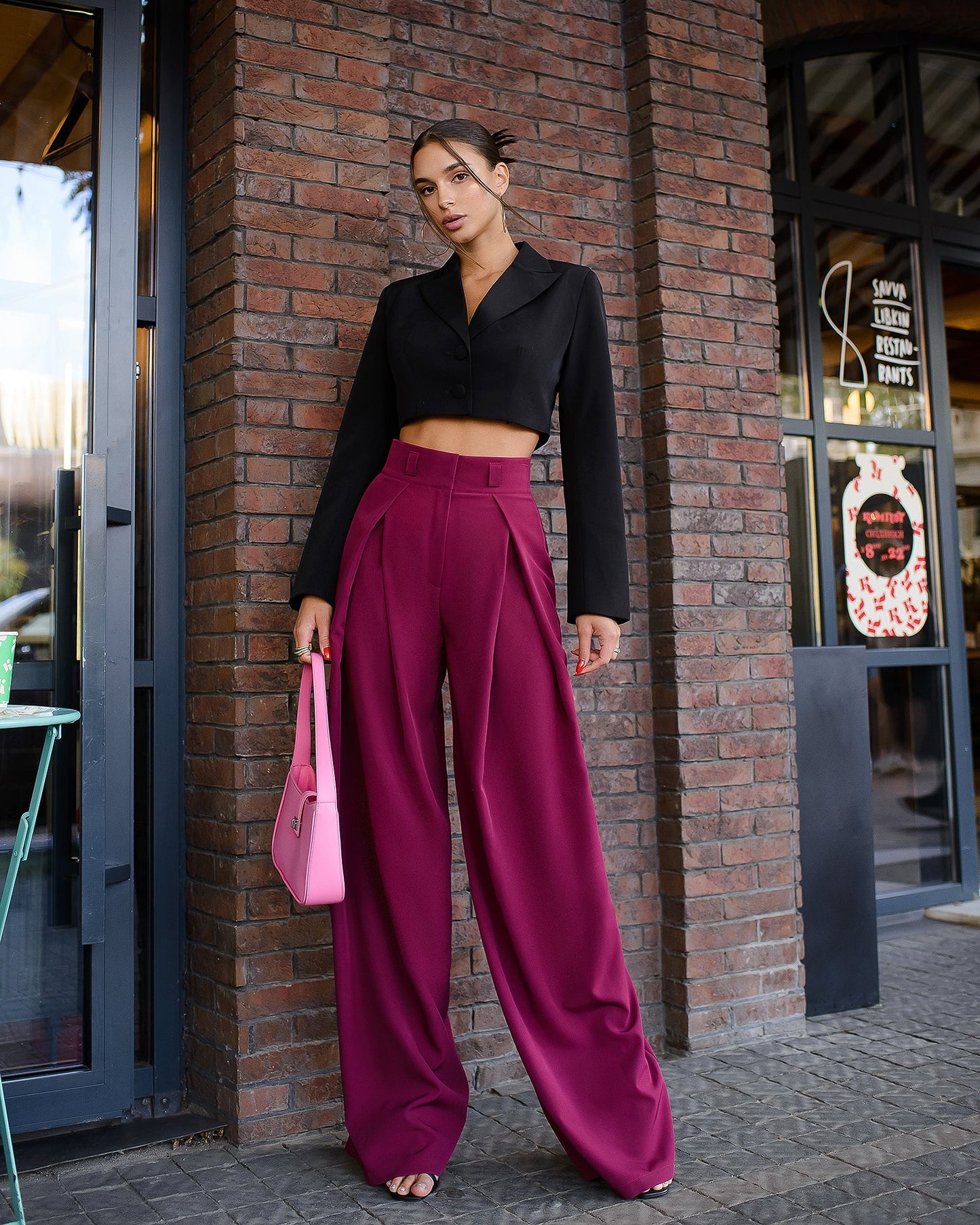Bordeaux High Waist Fitted Palazzo Pants