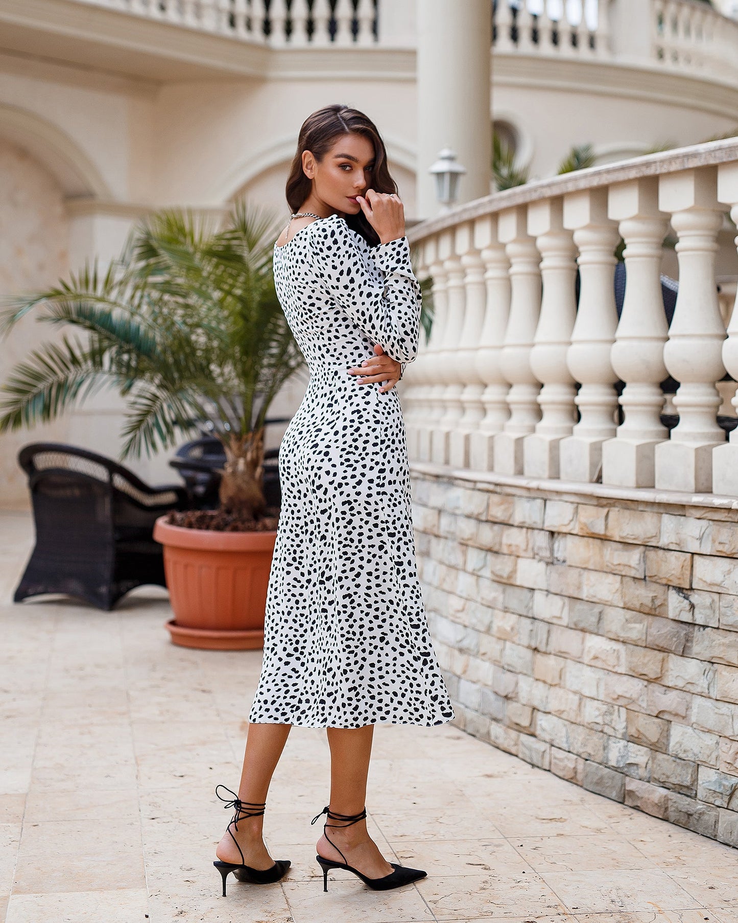 White Long-Sleeve Midi Dress