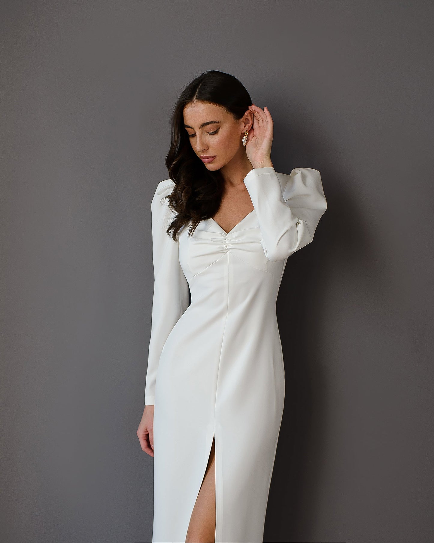 Anne White Puff Sleeve Midi Dress