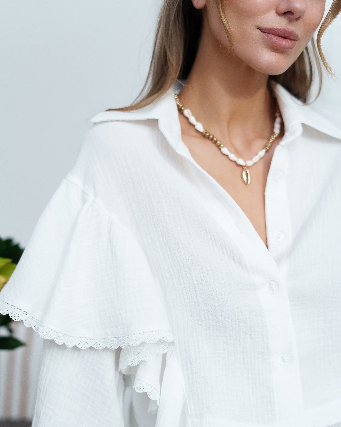 White Ruffled Blouse & Skirt 2-Piece Set