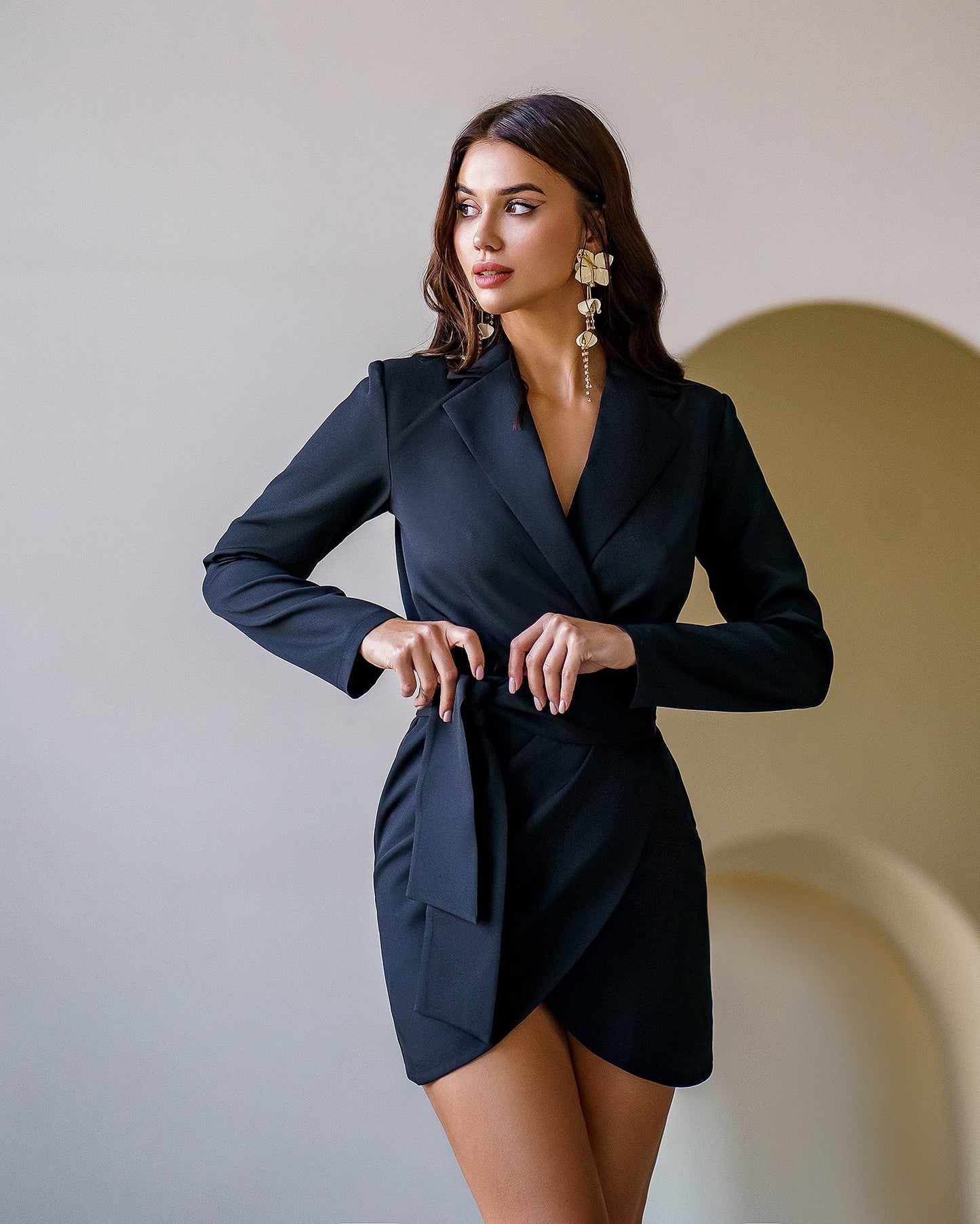 Black Wrap Long Sleeve Mini Dress