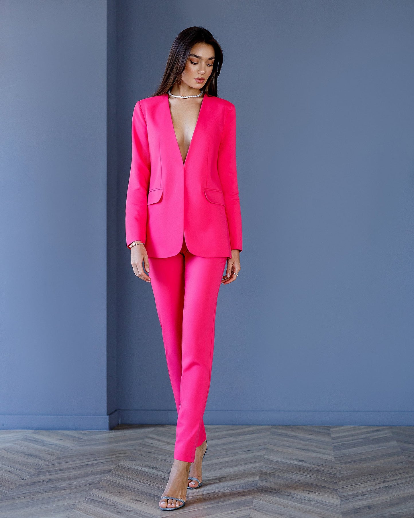 Crimson Collarless Suit 2-Piece