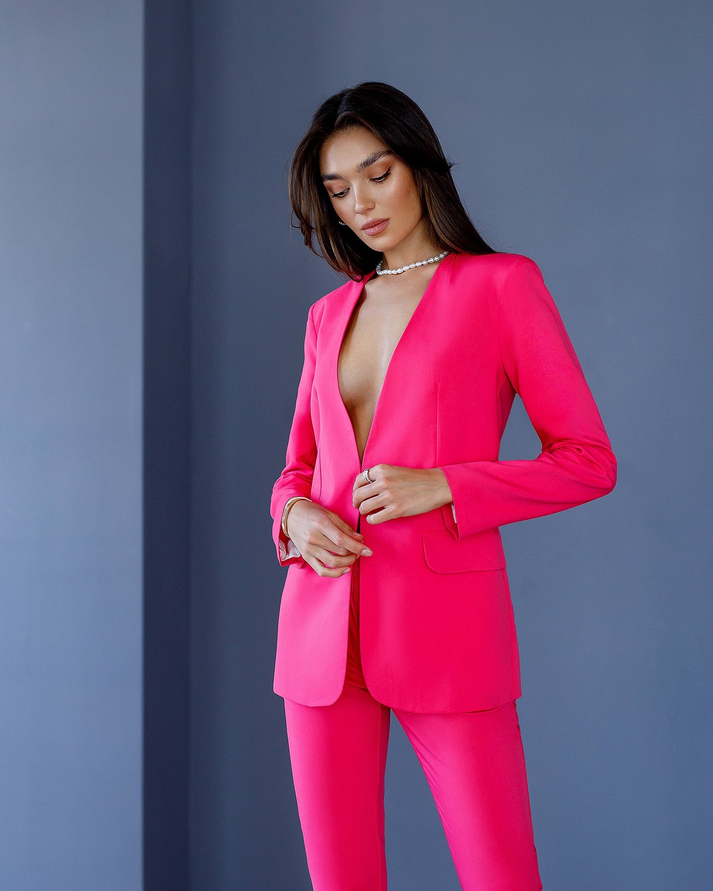 Crimson Collarless Suit 2-Piece