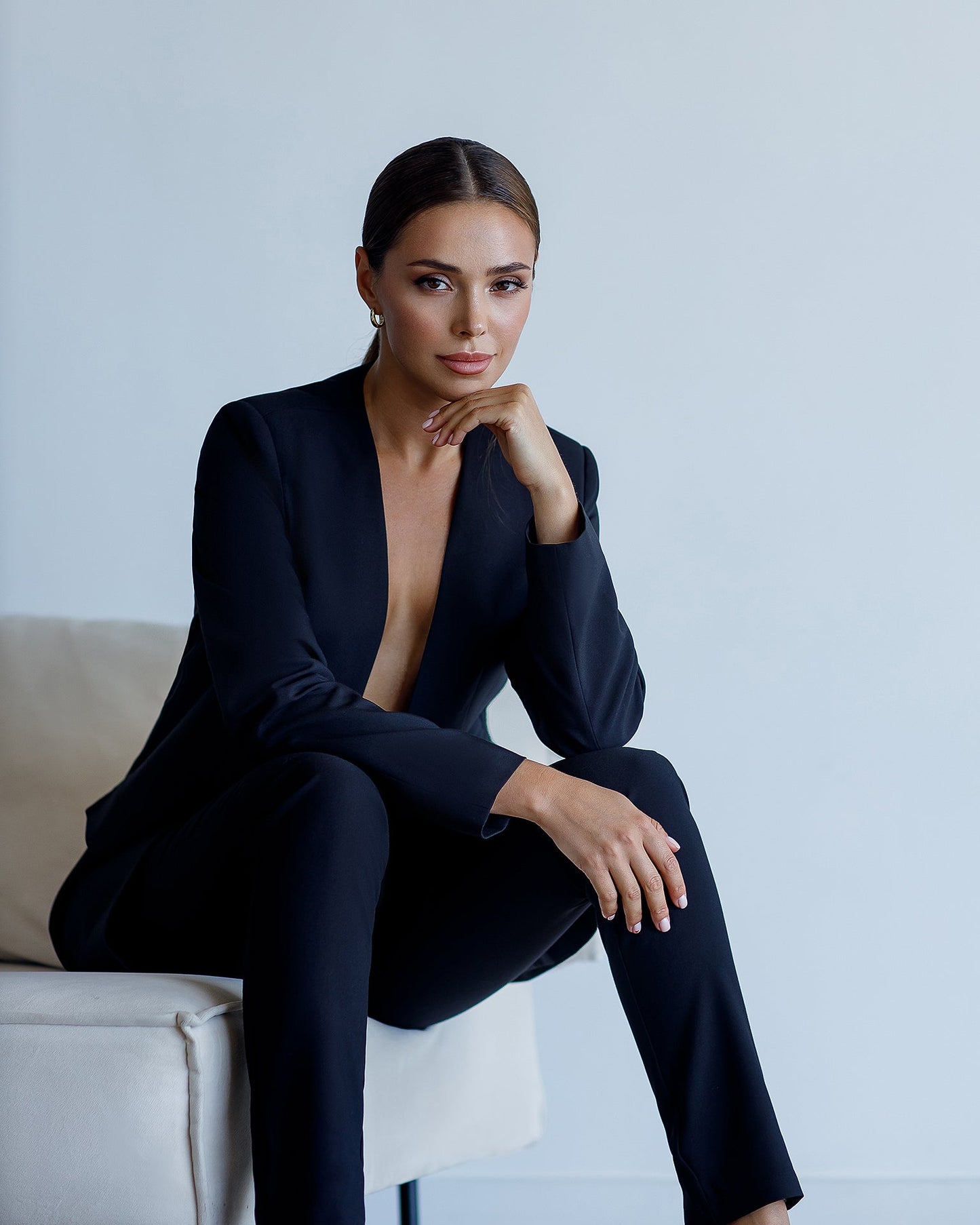 Black Collarless Suit 2-Piece