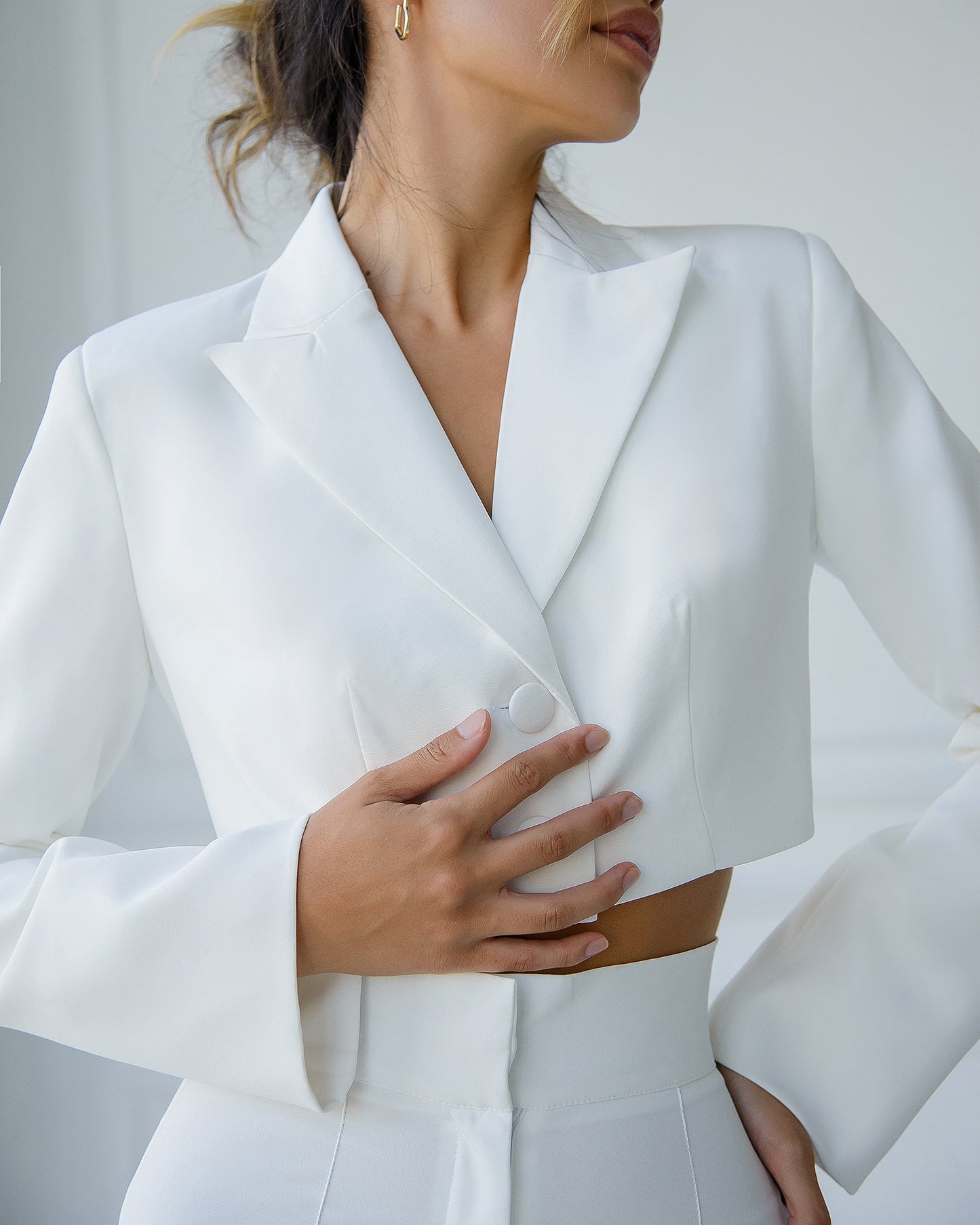 White Crop Jacket Suit 2-Piece