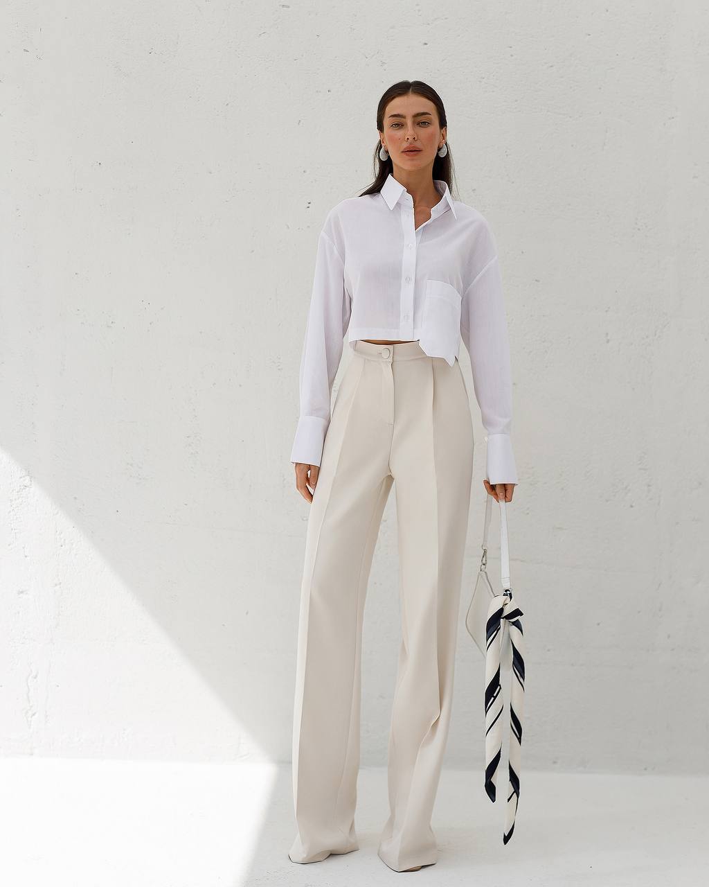 Cream Trendy Straight-Leg Pants.