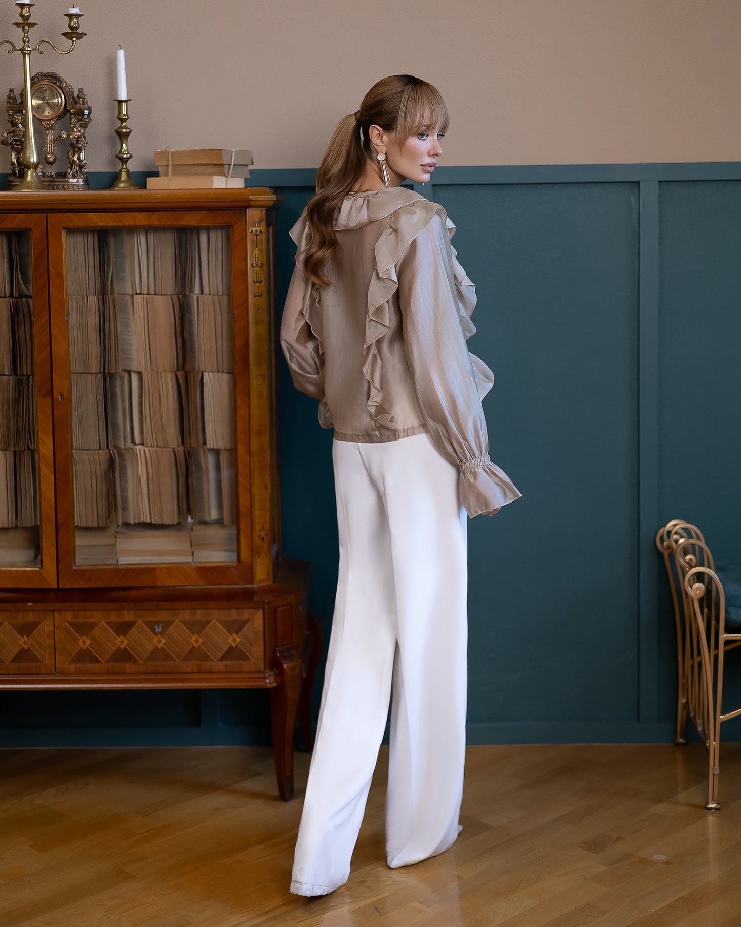 Liora Mocco Ruffled V-Neck Blouse