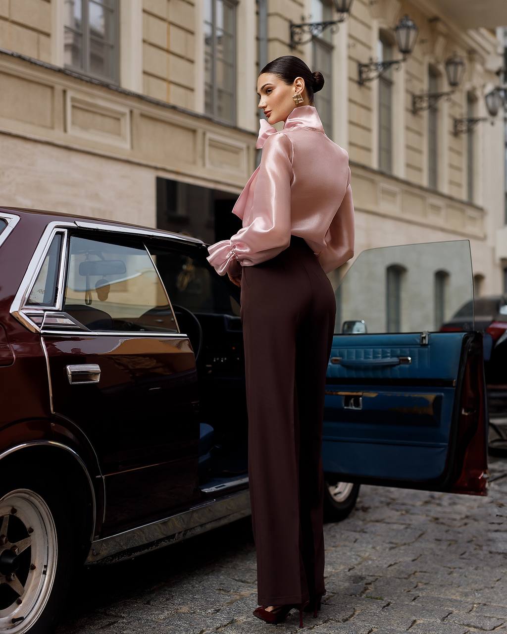 Pink Organza Blouse with a Bow
