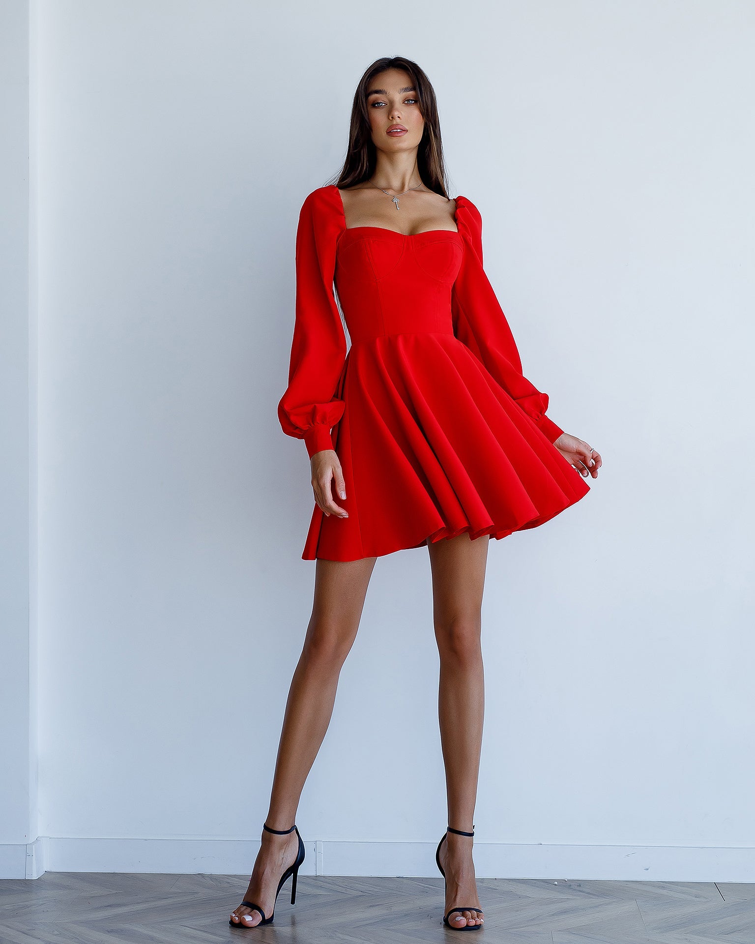 Red Backless Puff Sleeve Mini Dress trinarosh Red Backless Puff Sleeve Mini Dress trinarosh