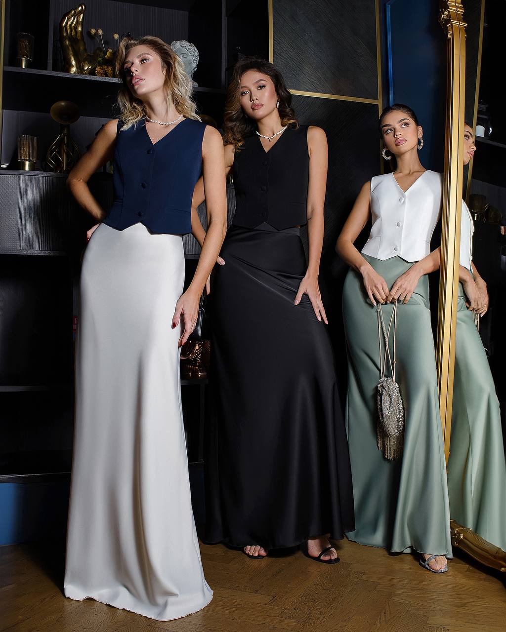 Black Satin High Waist Maxi Skirt