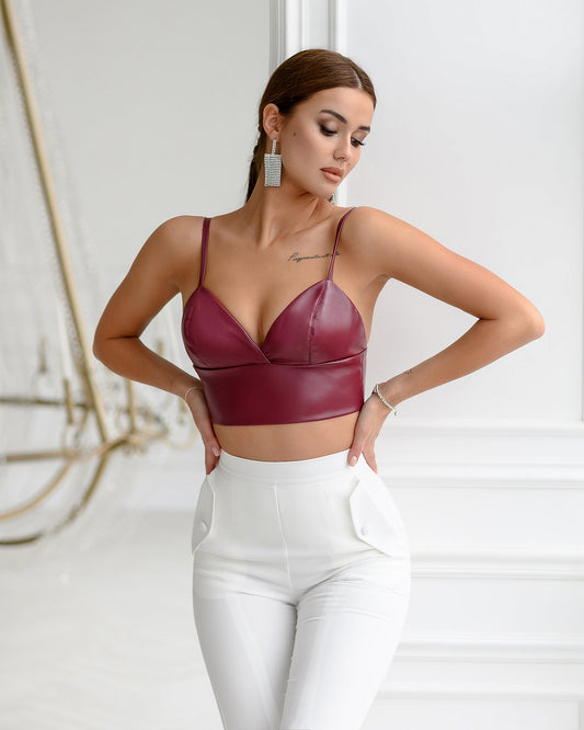 Bordeaux Vegan Leather Crop Top