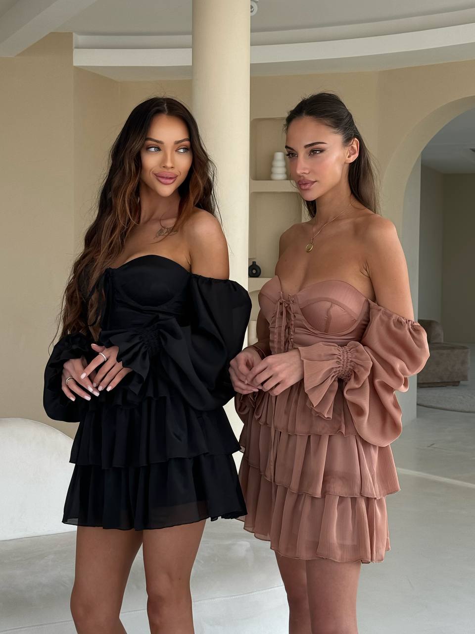 Mocco Chiffon Mini Dress With Ruffles