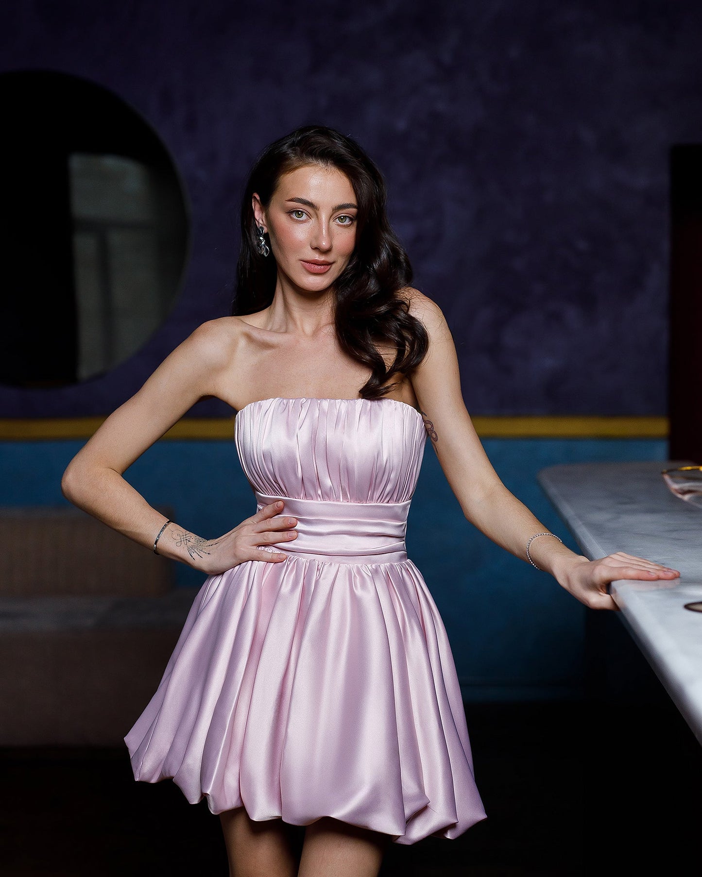 Monica Dusty Pink Satin Strapless Mini Dress