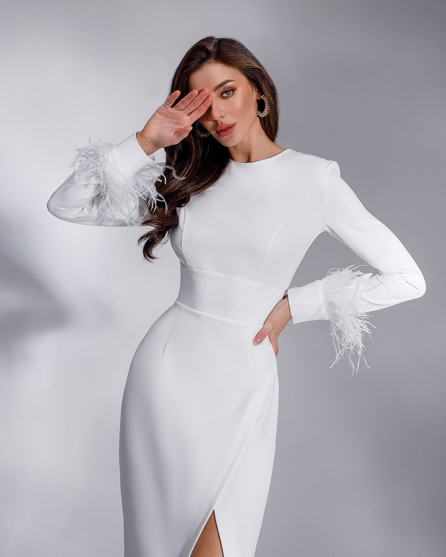White Long Sleeve Midi Dress