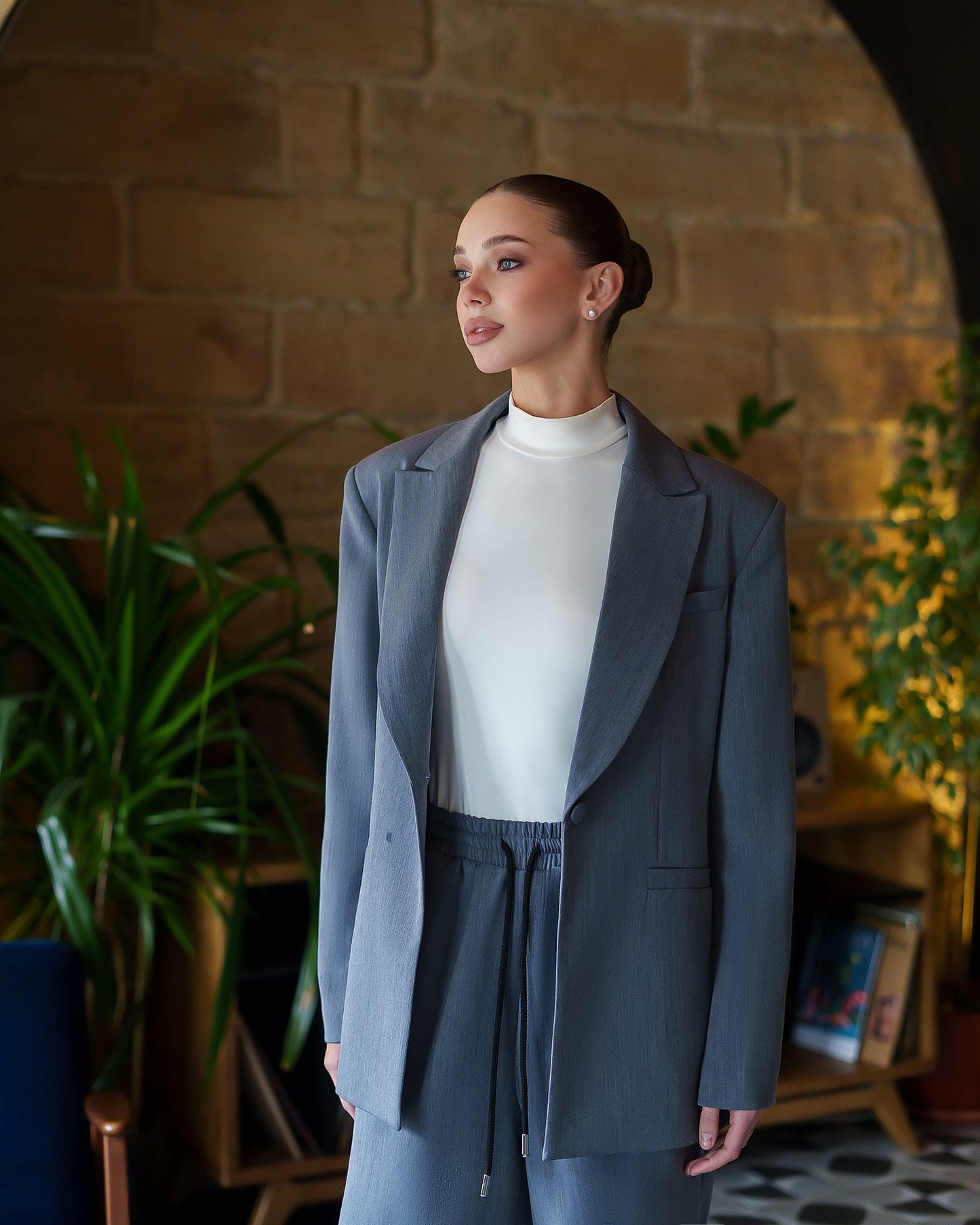 Monica Grey Peak Lapel Wide-Leg Suit 3-Piece