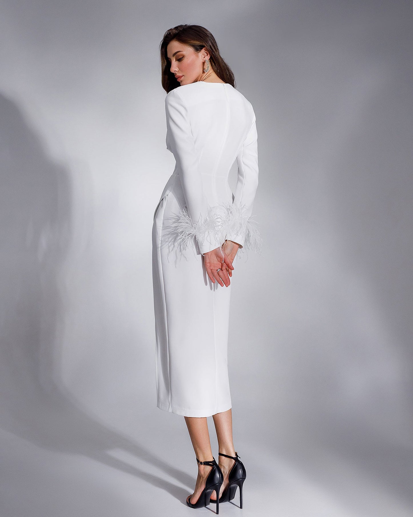 White Long Sleeve Midi Dress