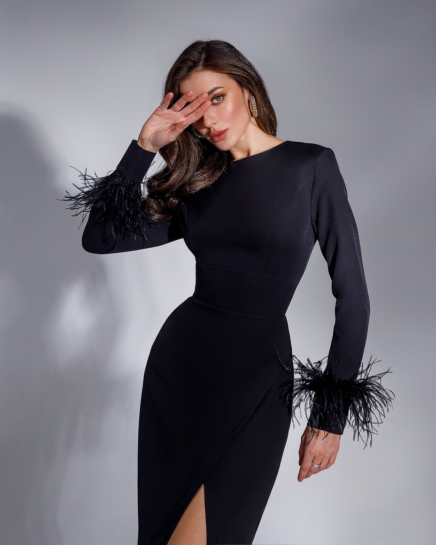 Black Long Sleeve Midi Dress
