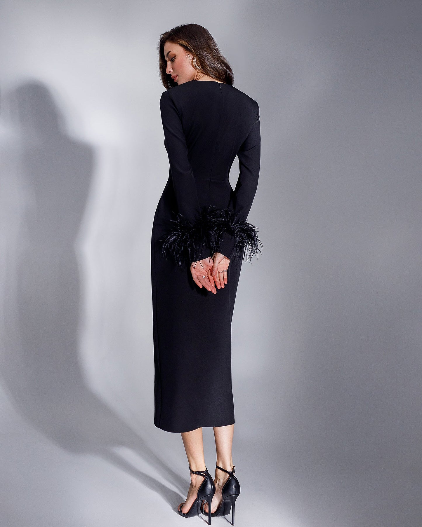 Black Long Sleeve Midi Dress