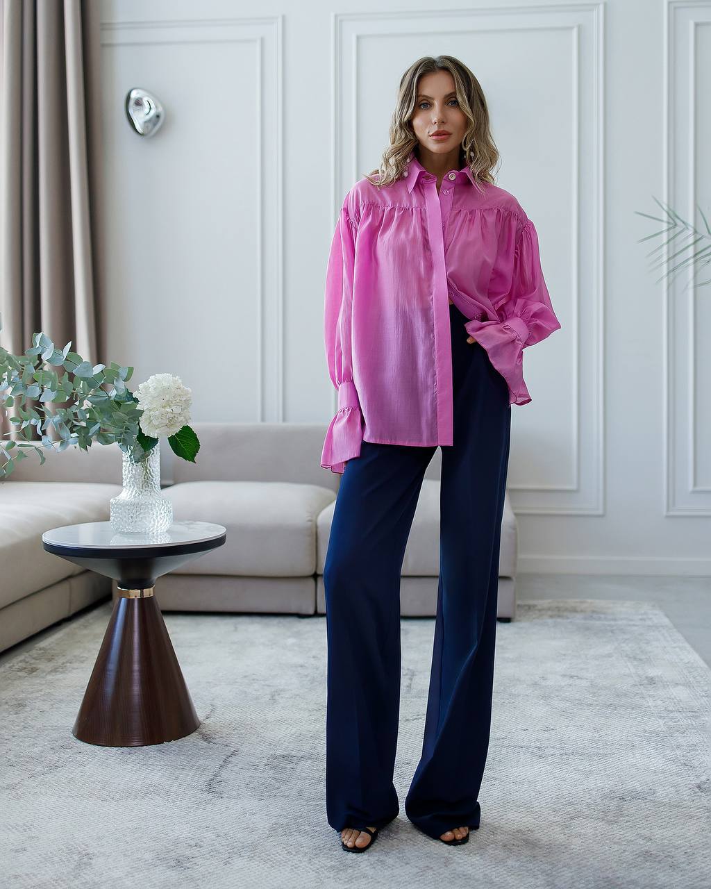 Pink Sheer blouse with cuffs