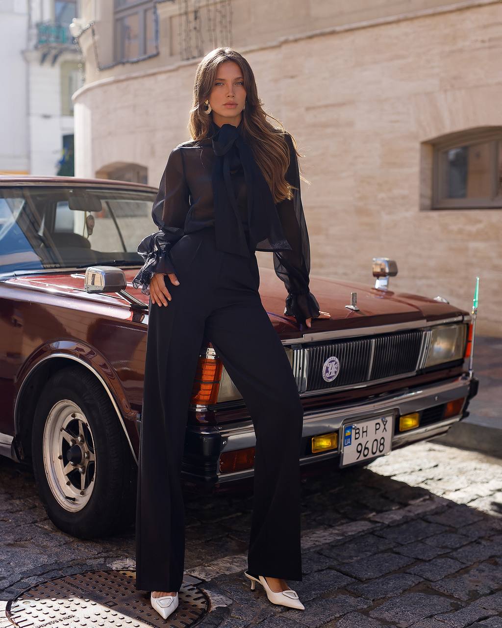 Black Organza Blouse with a Bow