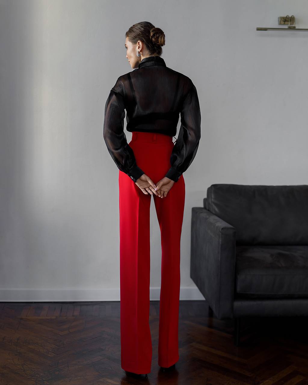Red Wide-leg palazzo pants with two buttons