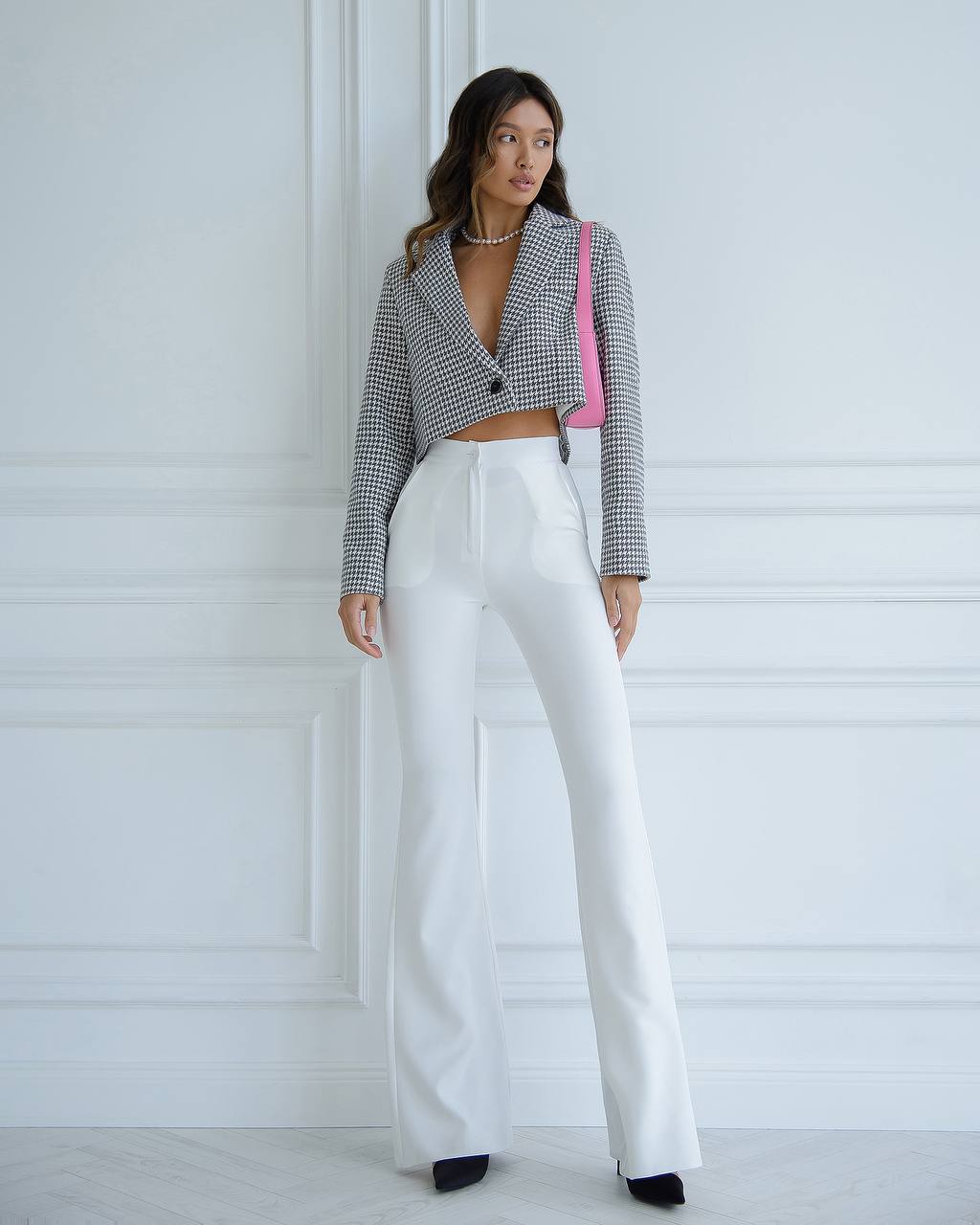 Grey Houndstooth Crop Jacket