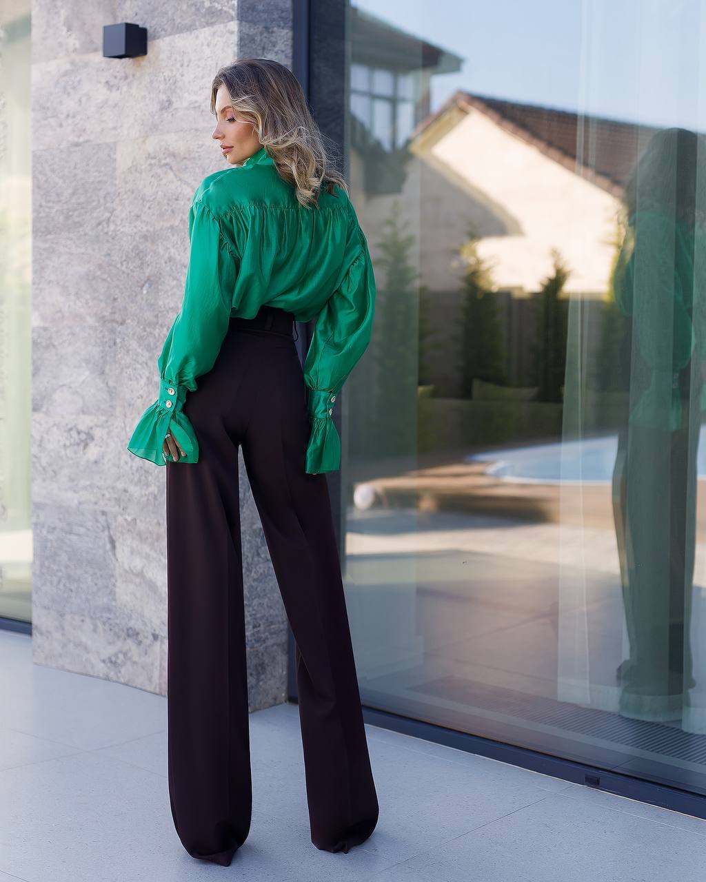 Green Sheer blouse with cuffs