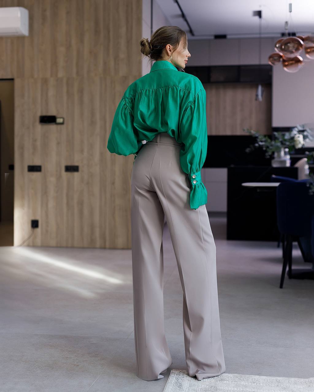 Green Sheer blouse with cuffs