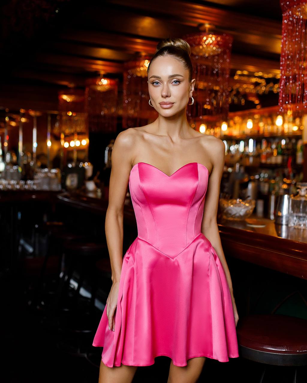Crimson Satin Mini Corset Dress with a Fluffy Skirt – trinarosh