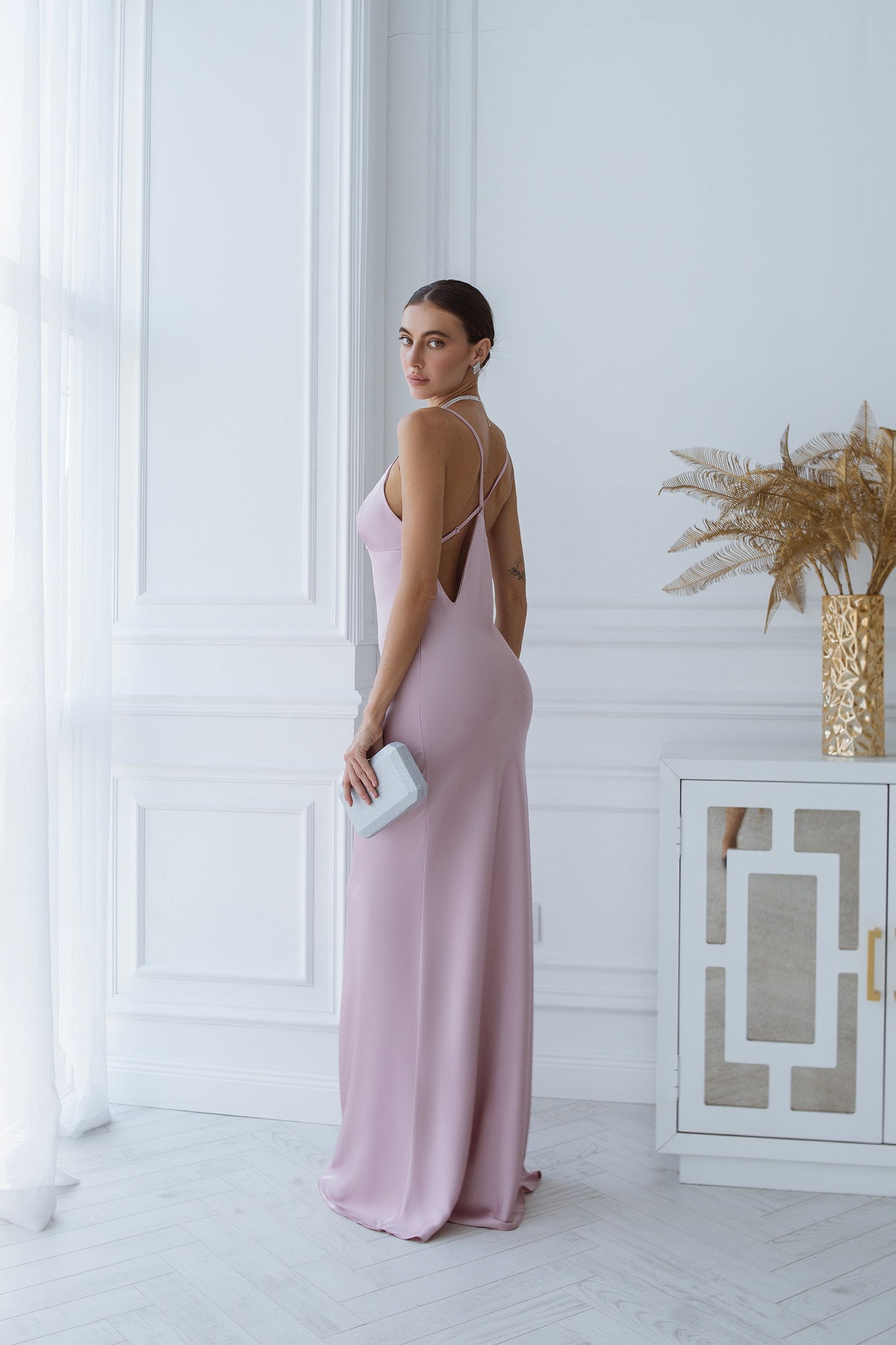Dusty Pink Satin Slip Maxi Dress