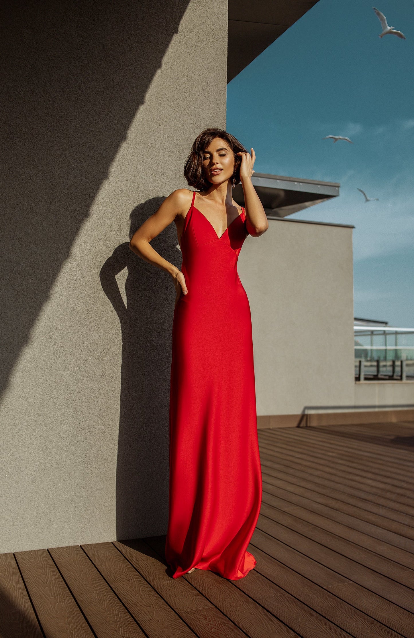Red Satin Slip Maxi Dress