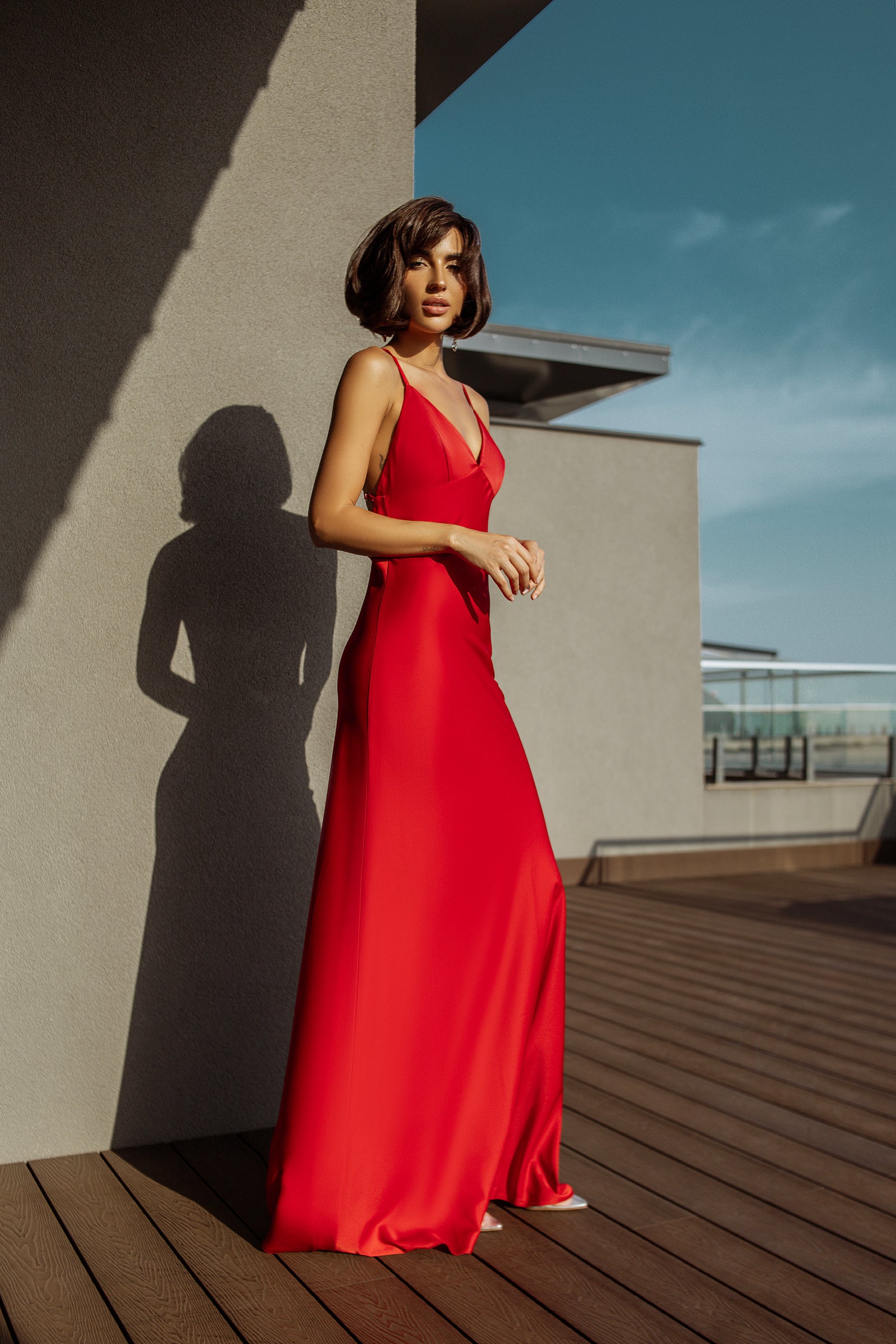Red Satin Slip Maxi Dress trinarosh Red Satin Slip Maxi Dress trinarosh