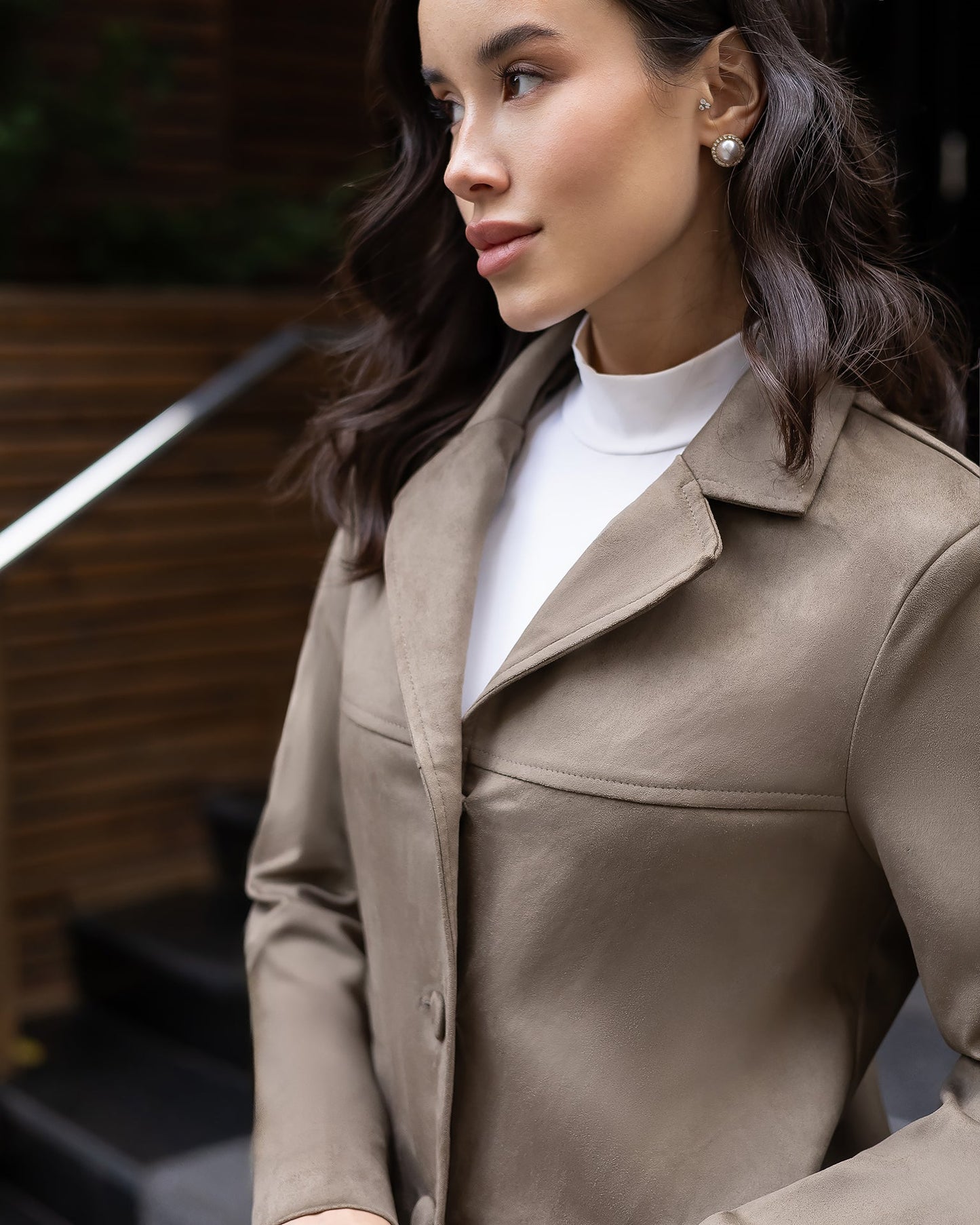Serena Khaki Suede Tailored Blazer & Flared Pants Suit 2-Piece
