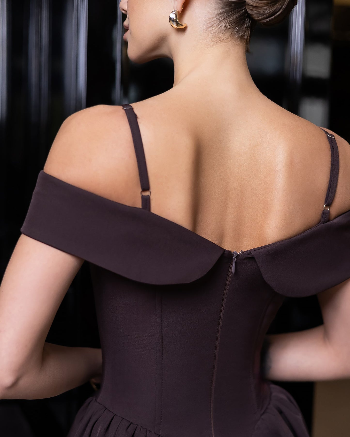 Brown Off-The-Shoulder Mini Dress