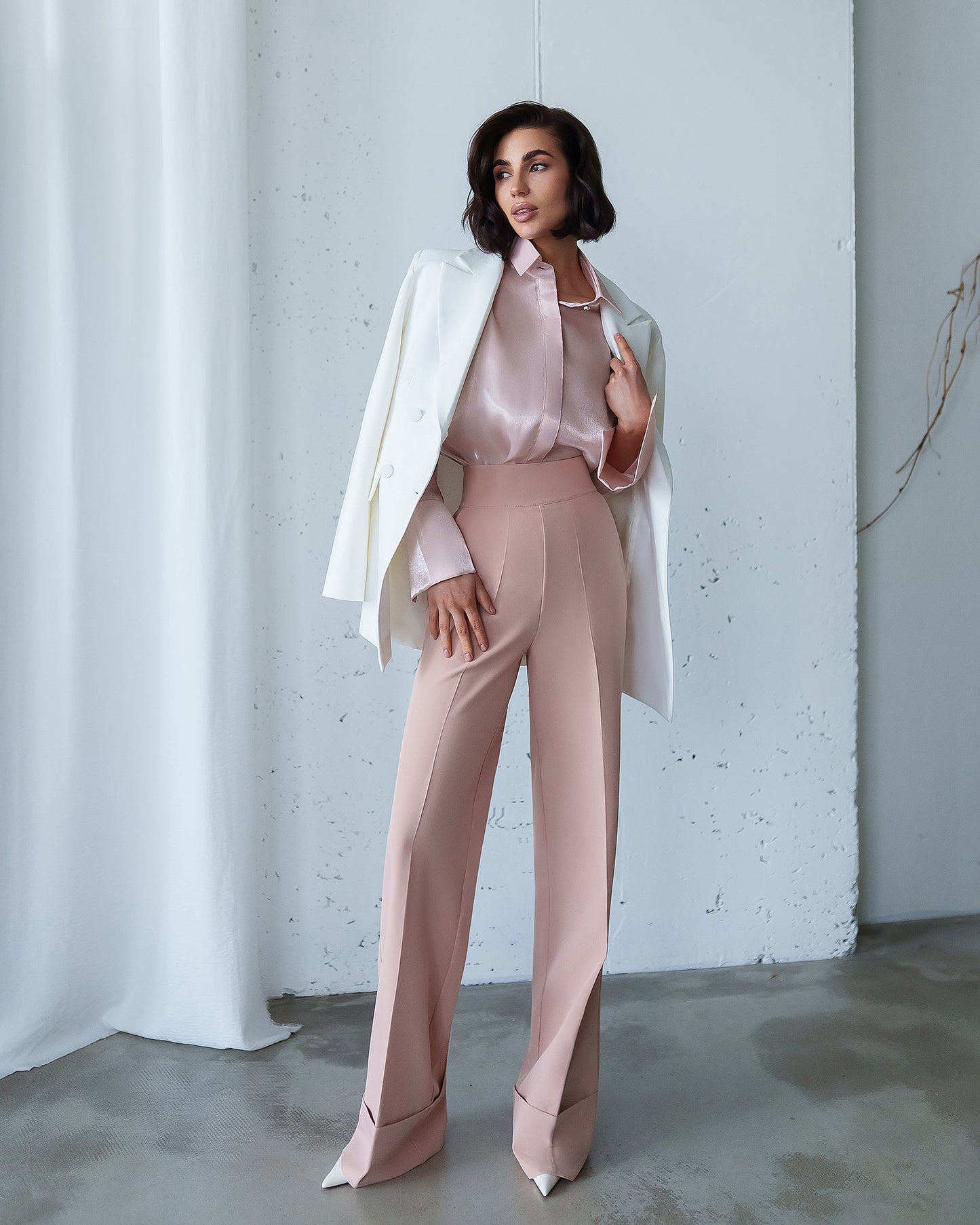 Bella Dusty Pink Organza Concealed Button-Up Blouse