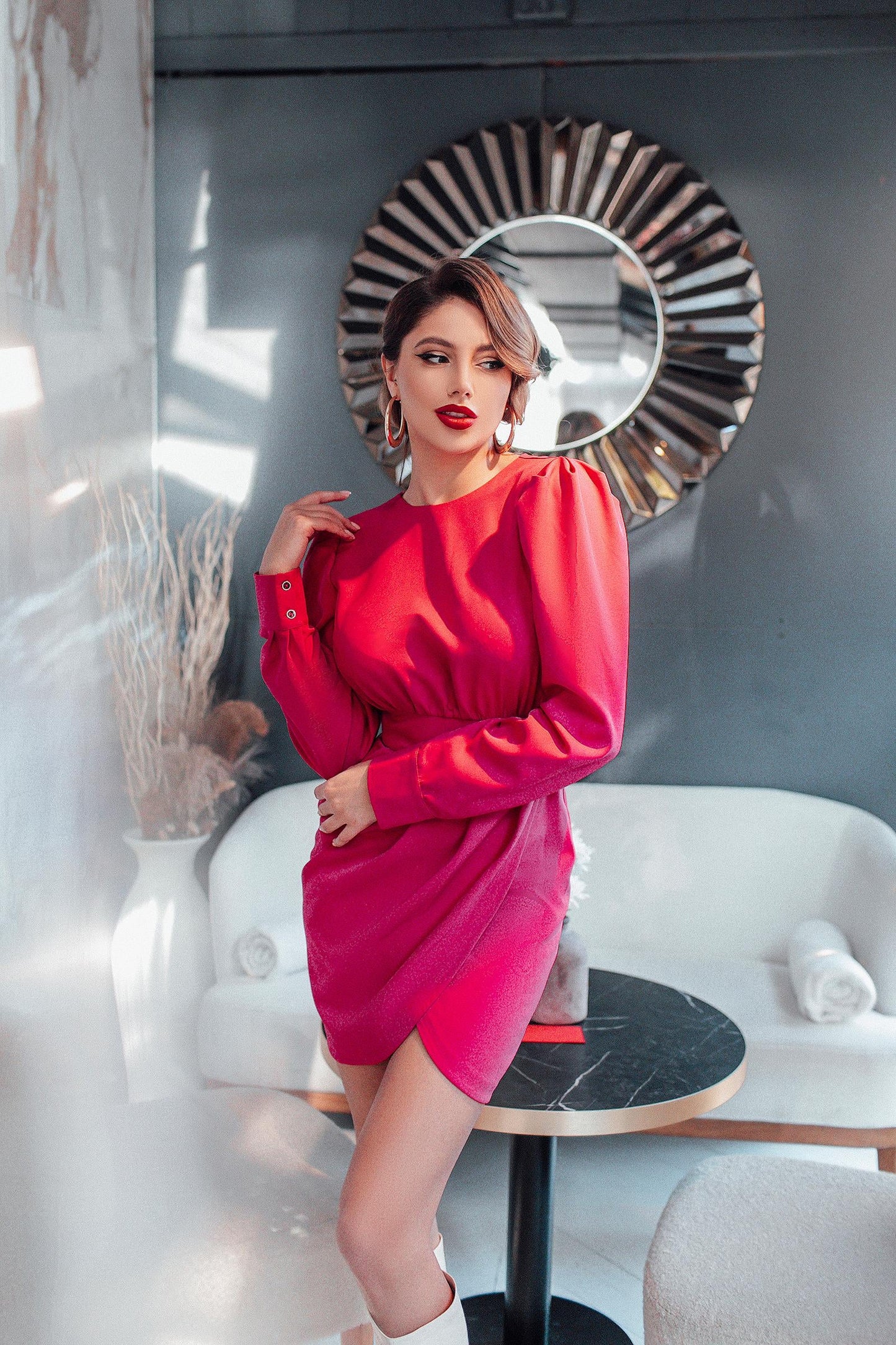 Crimson Long Sleeve Mini Dress