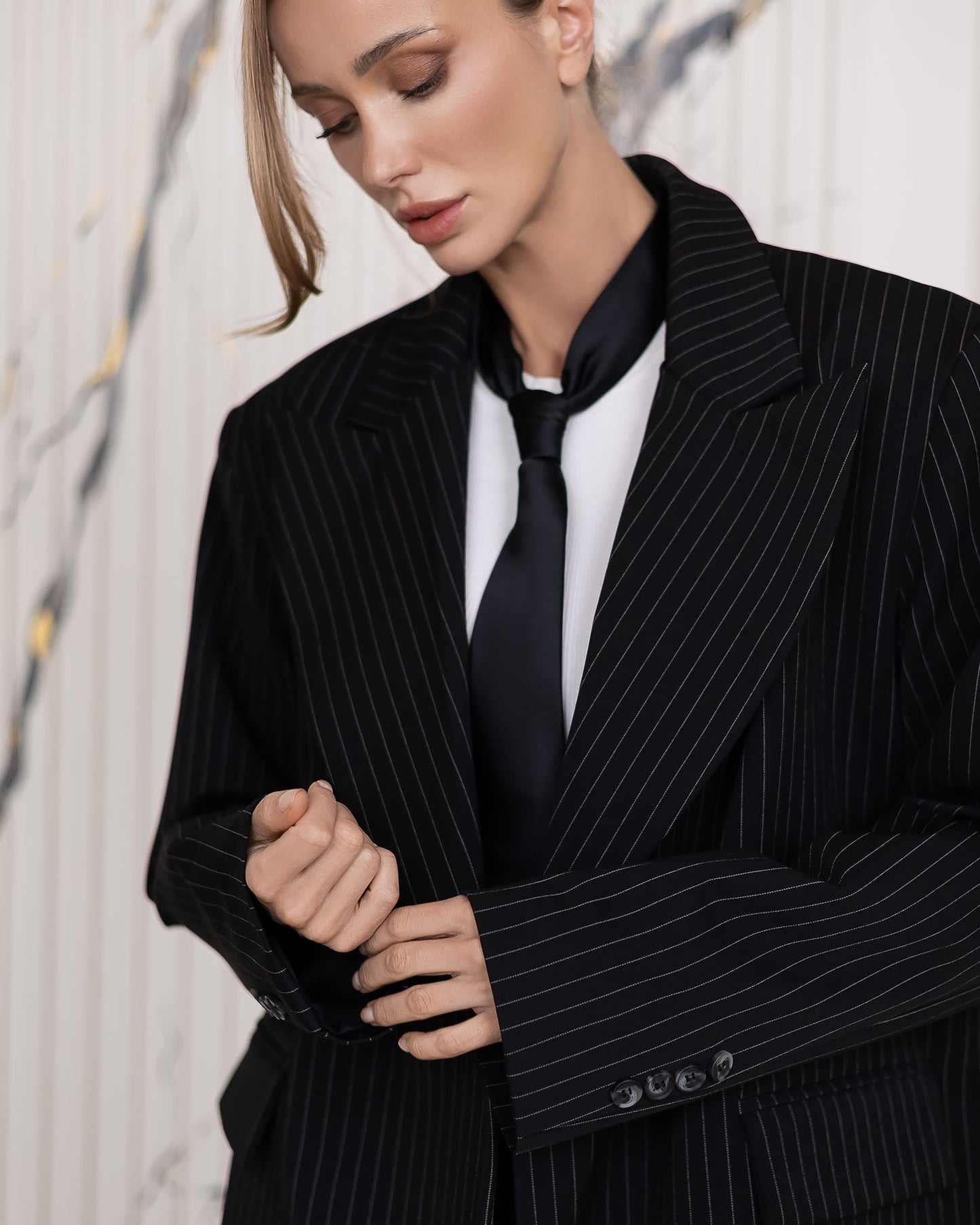 Liora Black Striped Oversized Double-Breasted Suit 2-Piece