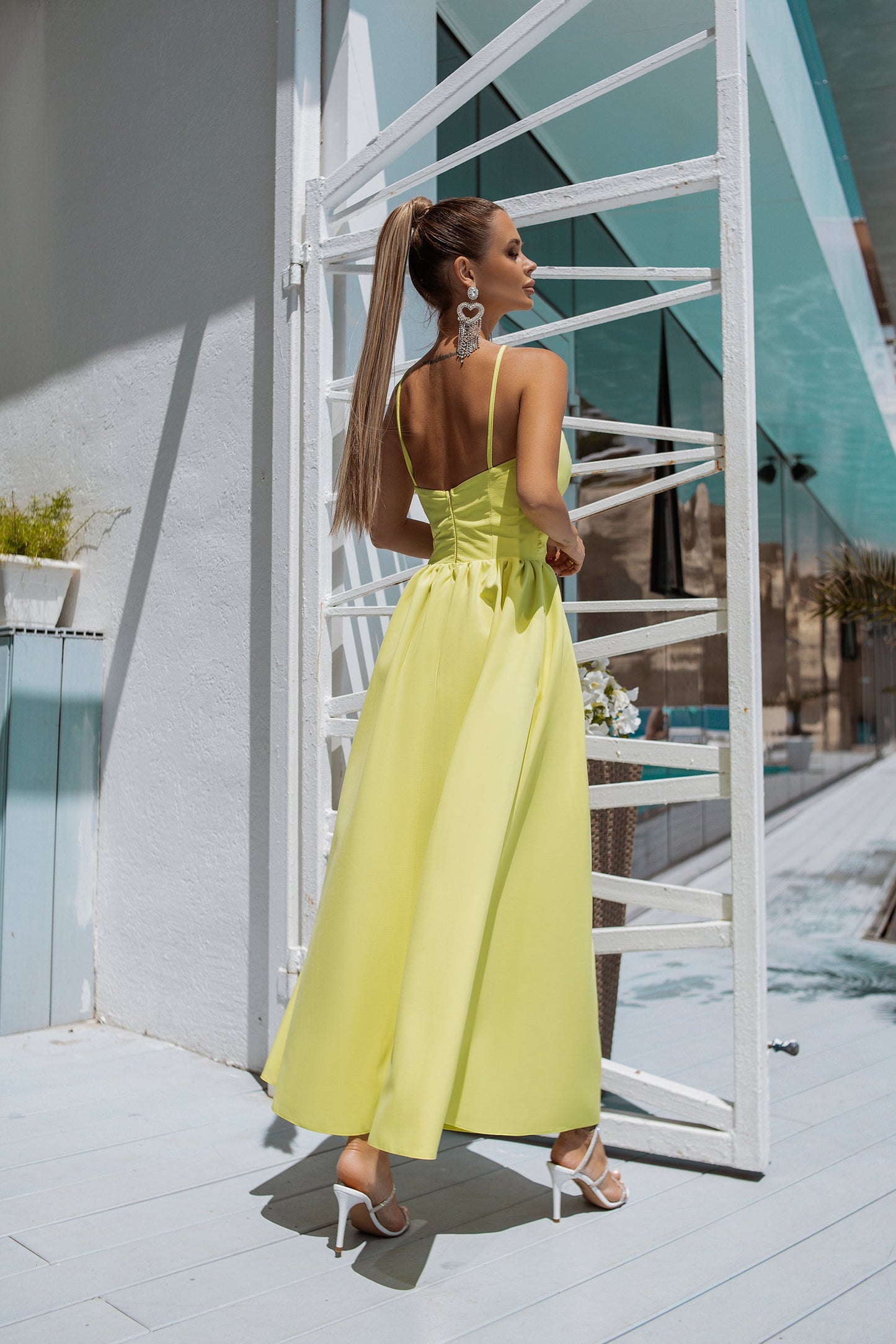 Yellow Sweetheart Cut-Out Midi Dress