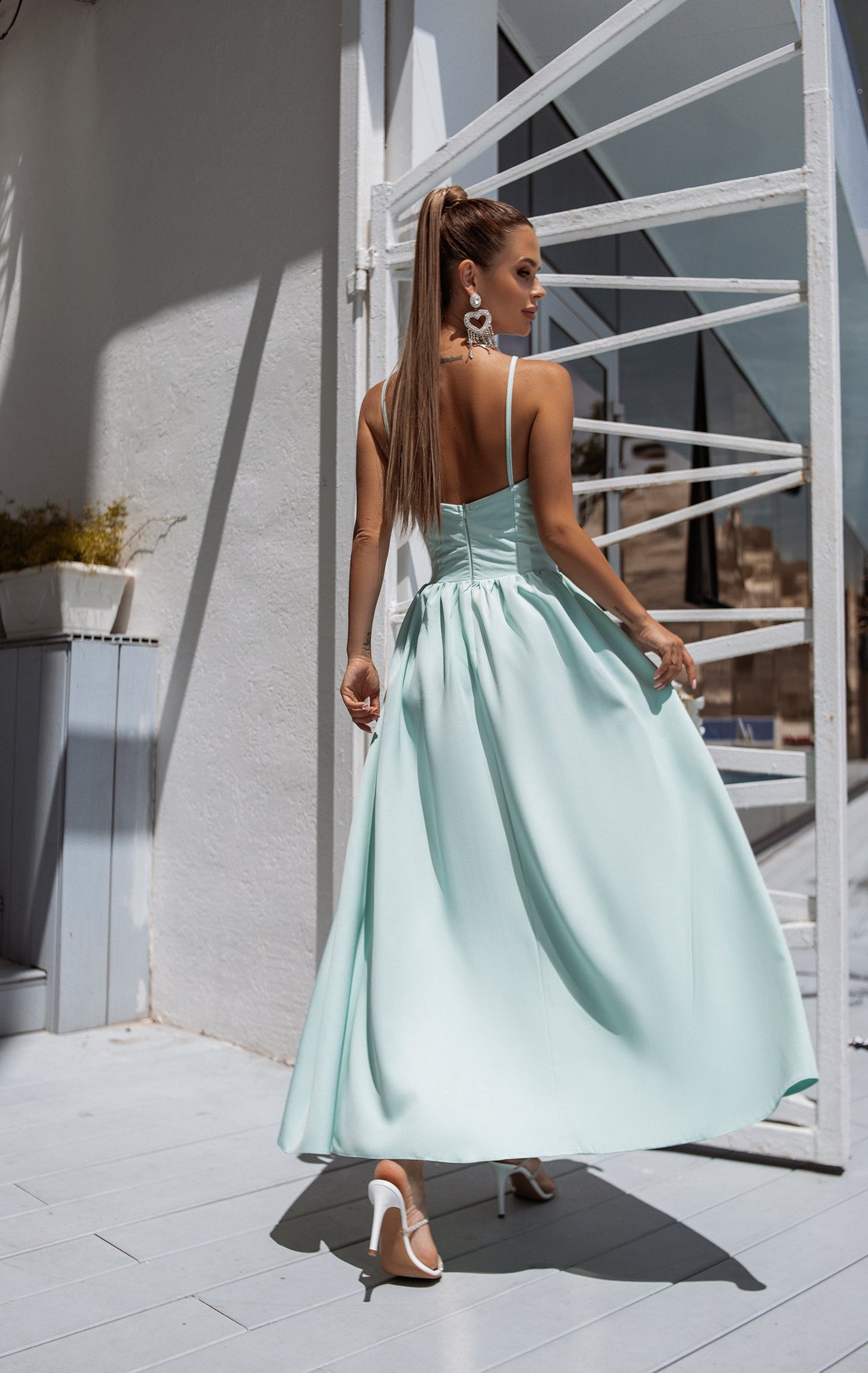 Tiffany-Blue Sweetheart Cut-Out Midi Dress