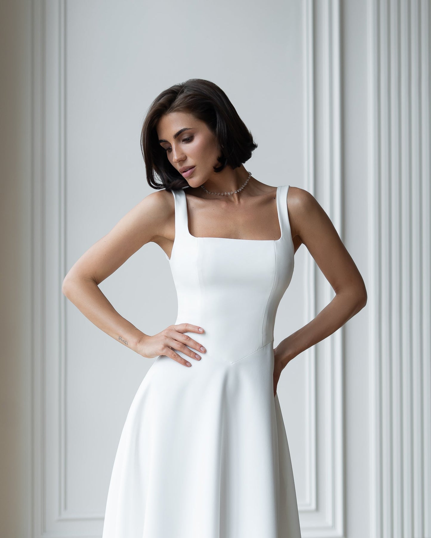 Stella White Square Neck Backless Midi Dress