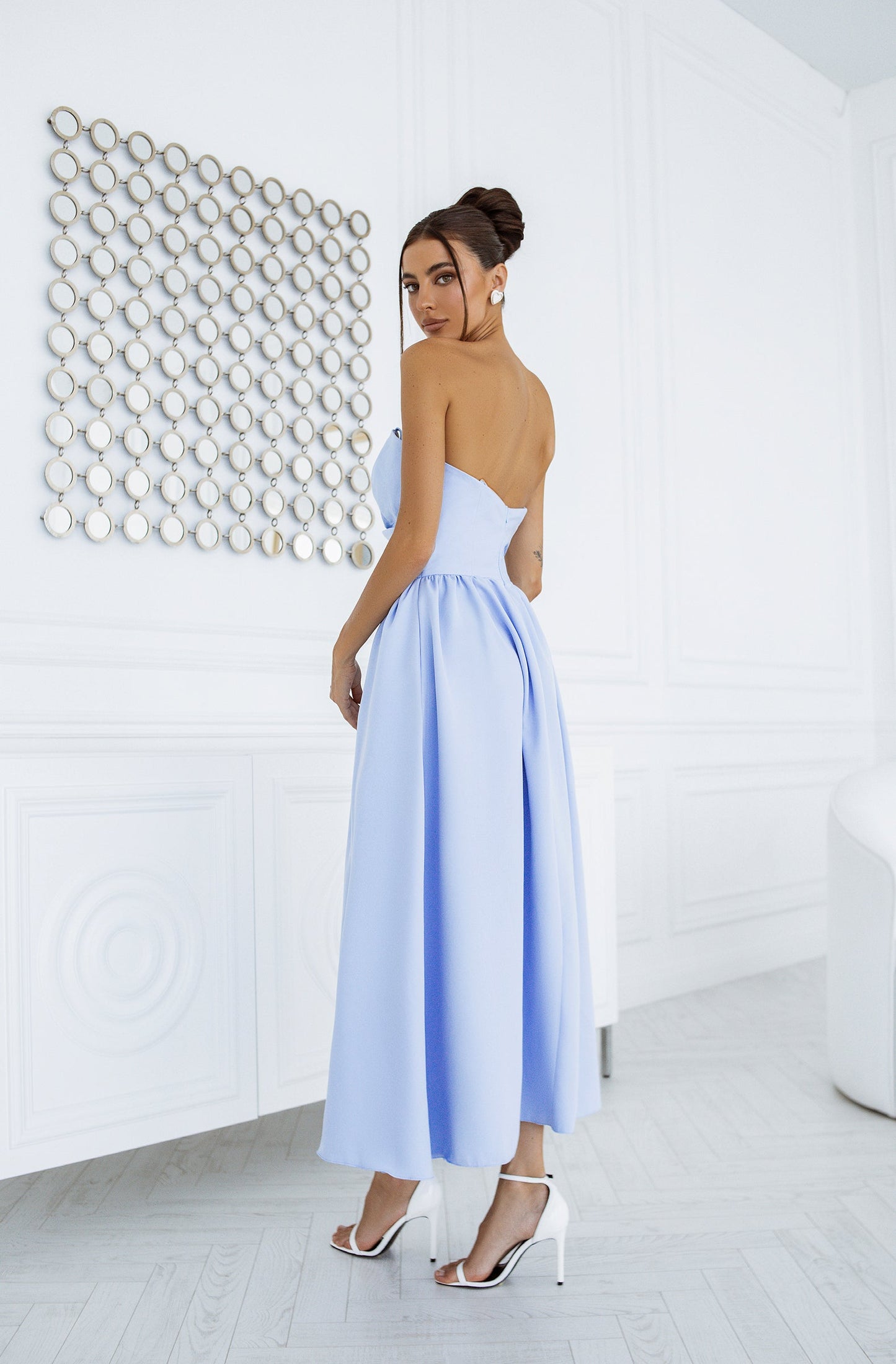 Sky-Blue Sweetheart Cut-Out Midi Dress