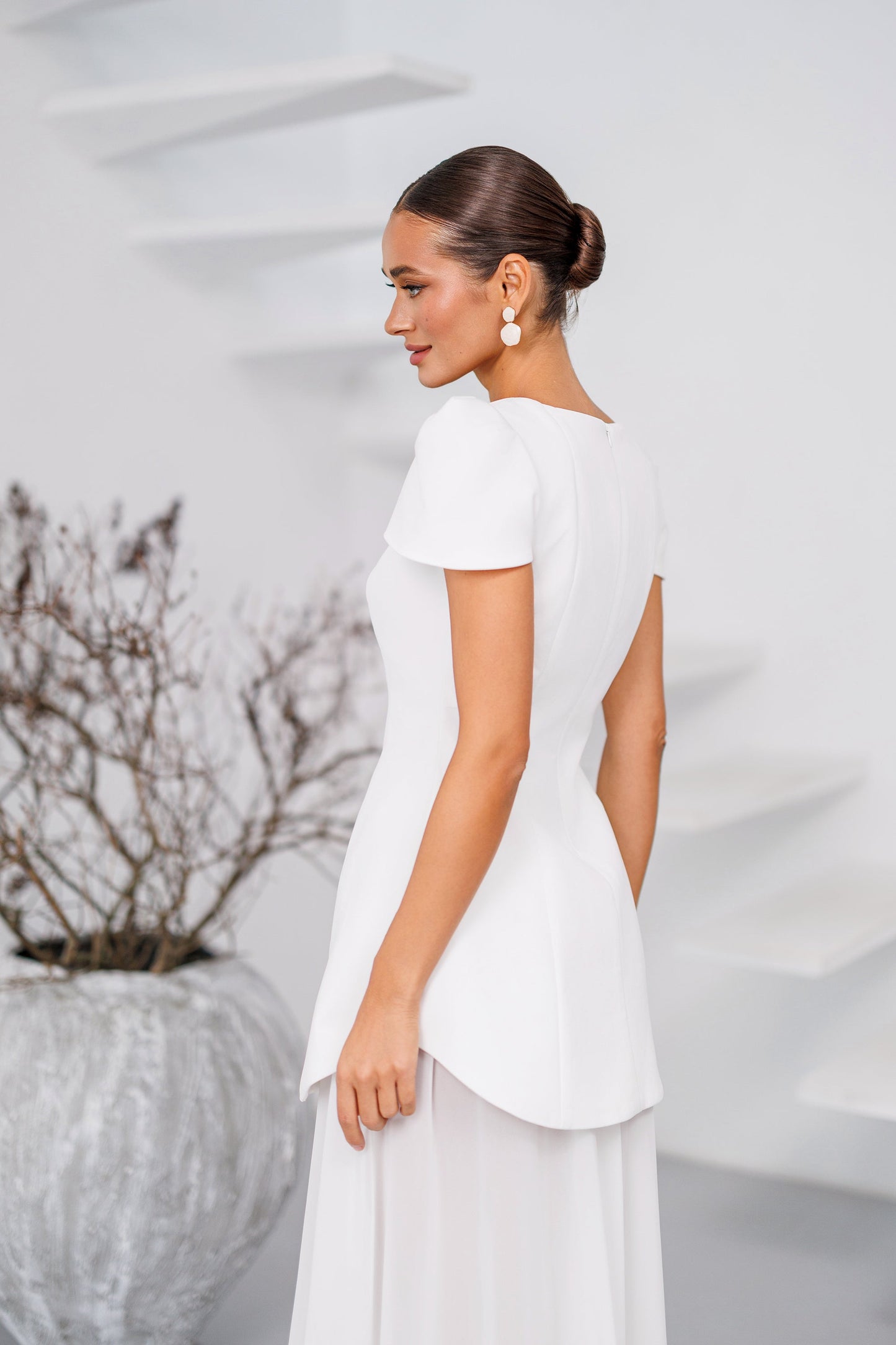 Elara White Square-Neck Puff-Sleeve Chiffon Maxi Dress