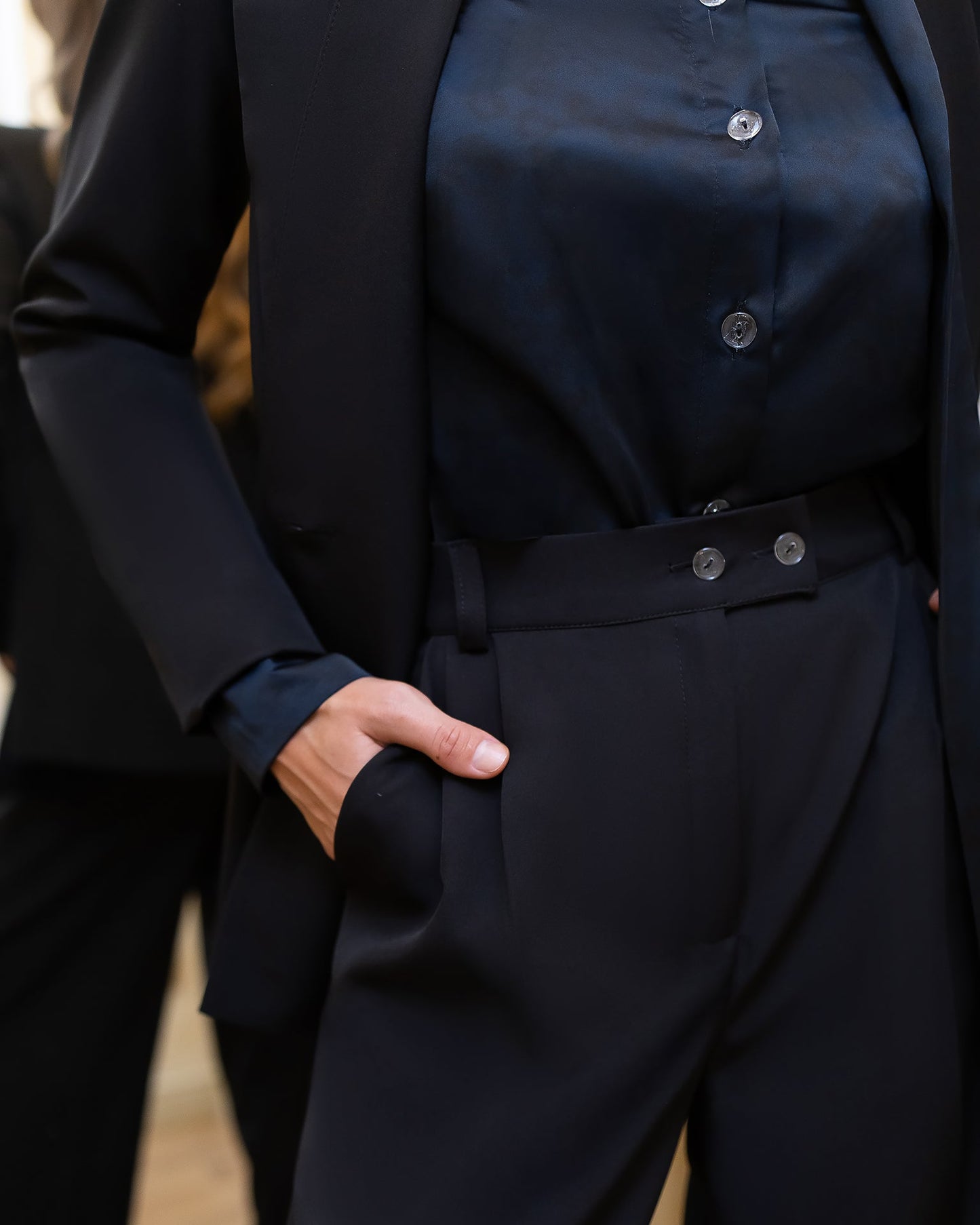 Elara Black Collarless Double-Breasted Suit 2-Piece