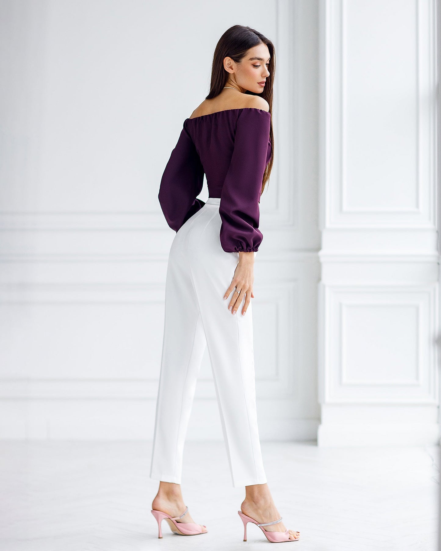Bordeaux Off-The-Shoulder Puff-Sleeve Top
