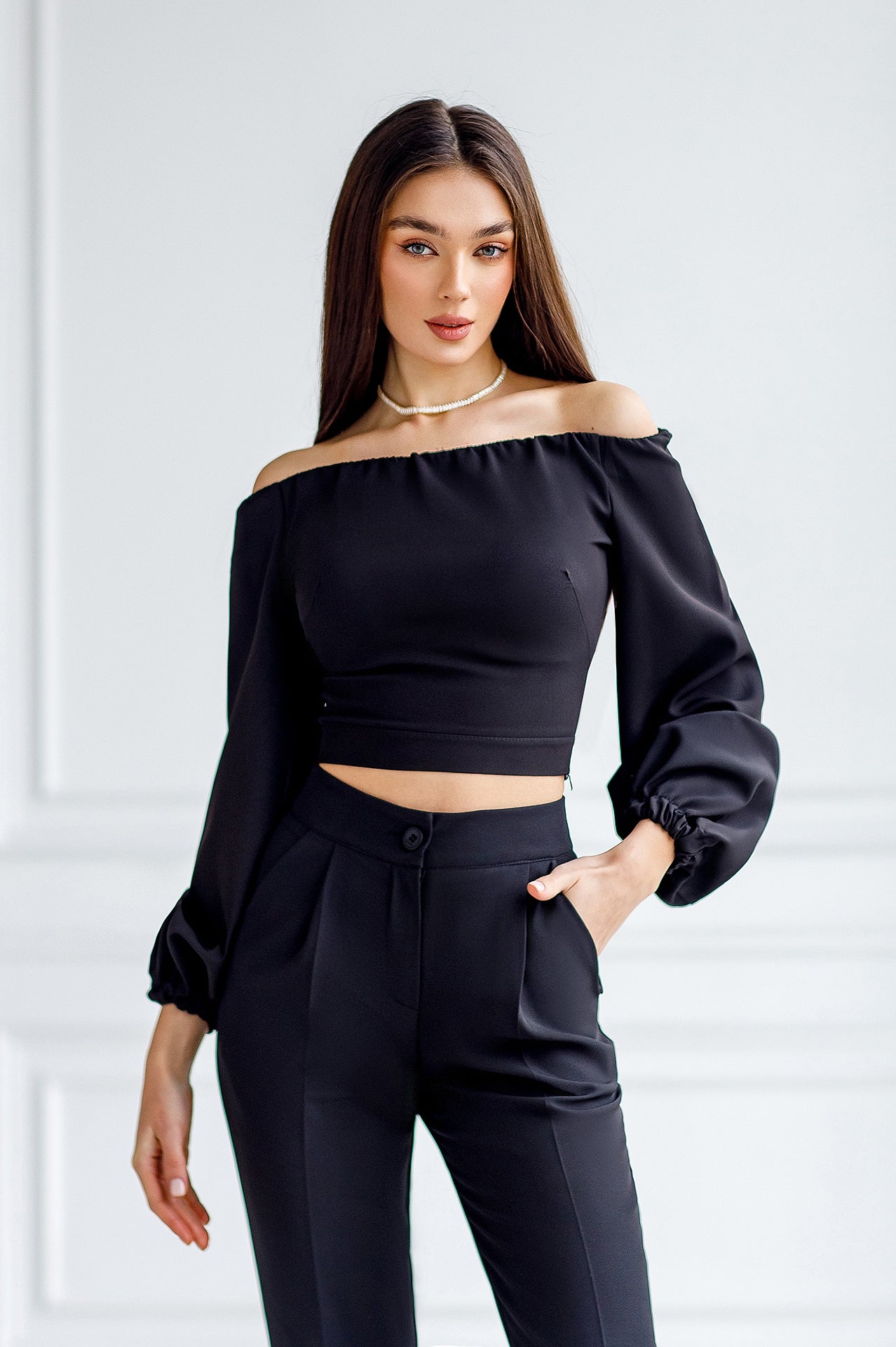 Black Off The Shoulder Puff Sleeve Top