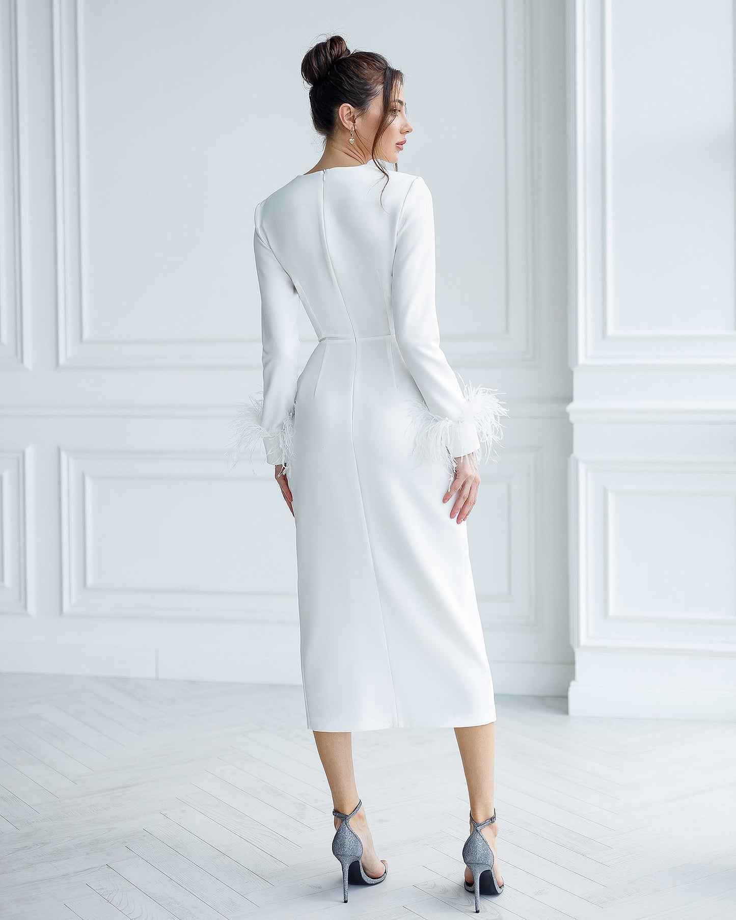 White Long Sleeve Midi Dress