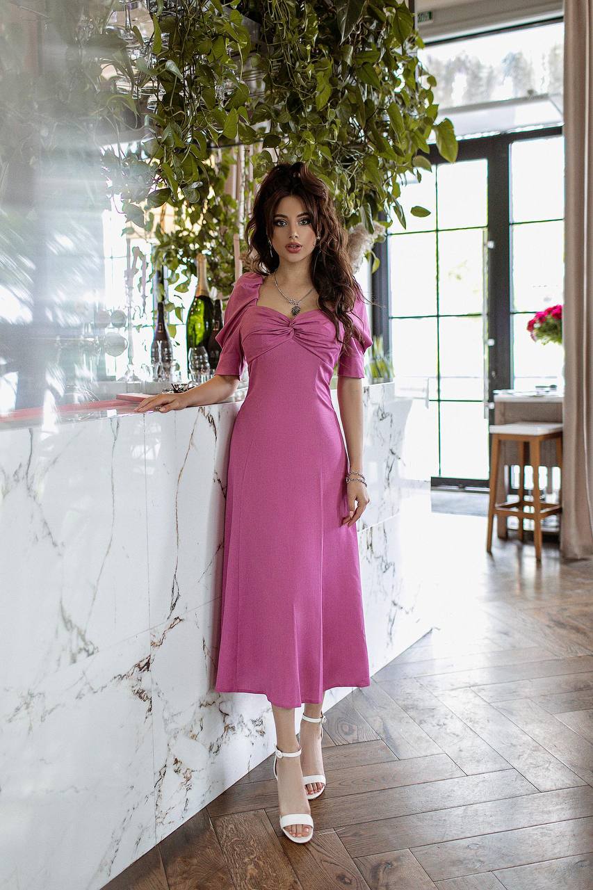 Crimson Linen Short Sleeve Midi Dress