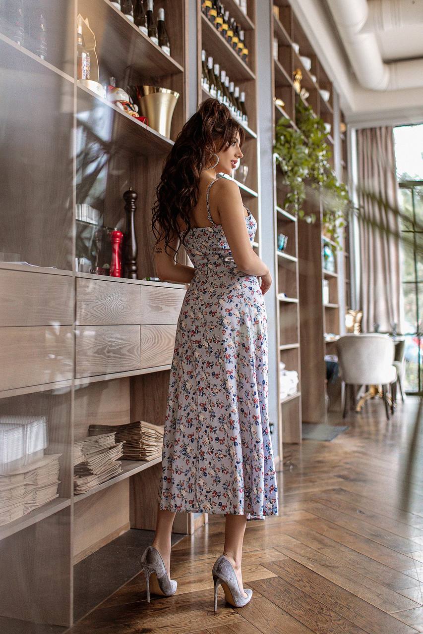 Blue Floral-Print Midi Dress