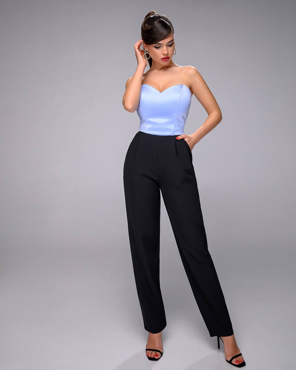 Sky-Blue Satin Sweetheart Crop Top
