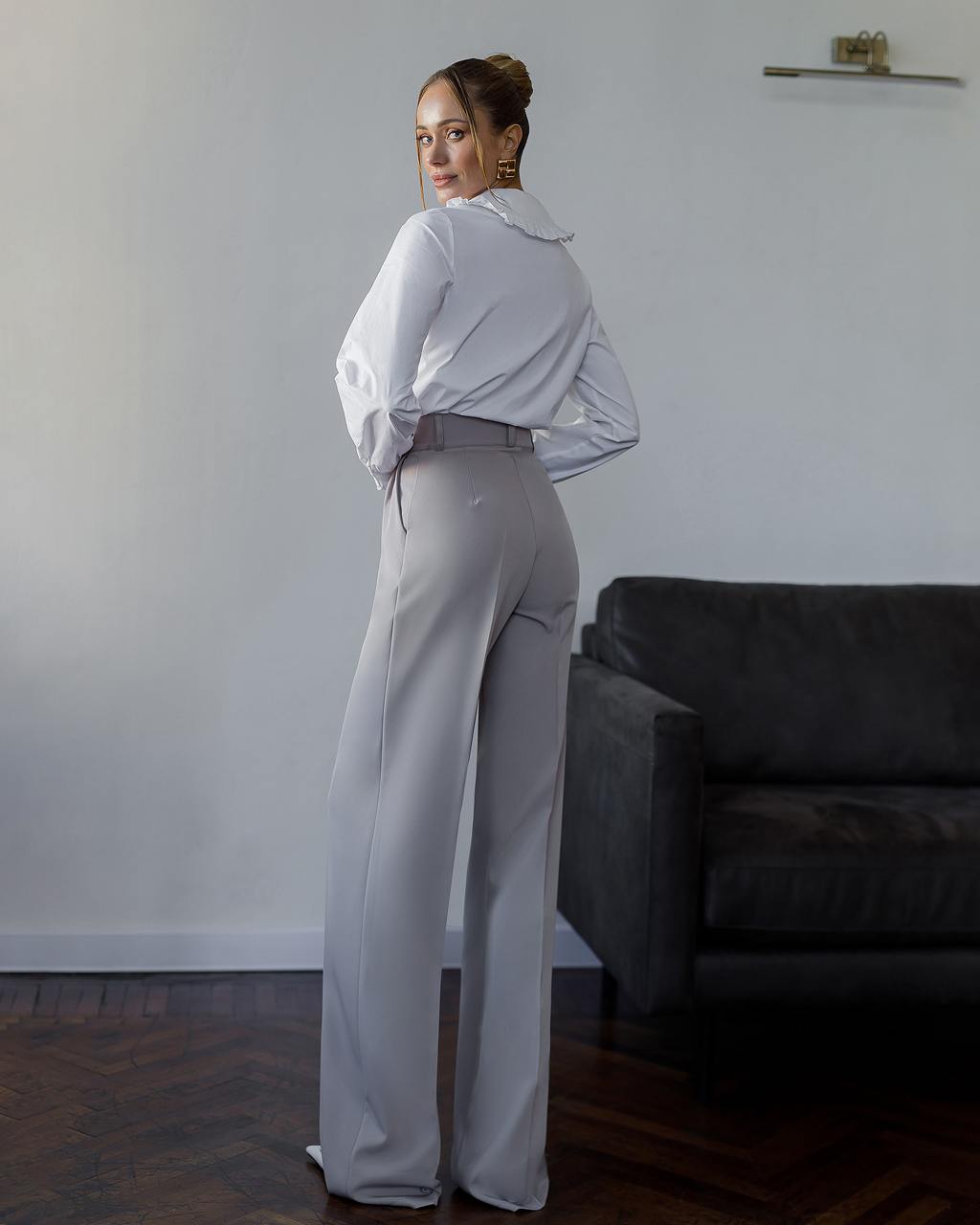 White Ruffled Collar Button-Up Blouse